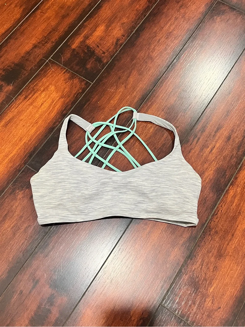 Seamless Heather Gray Bralette with Mint Strappy Back